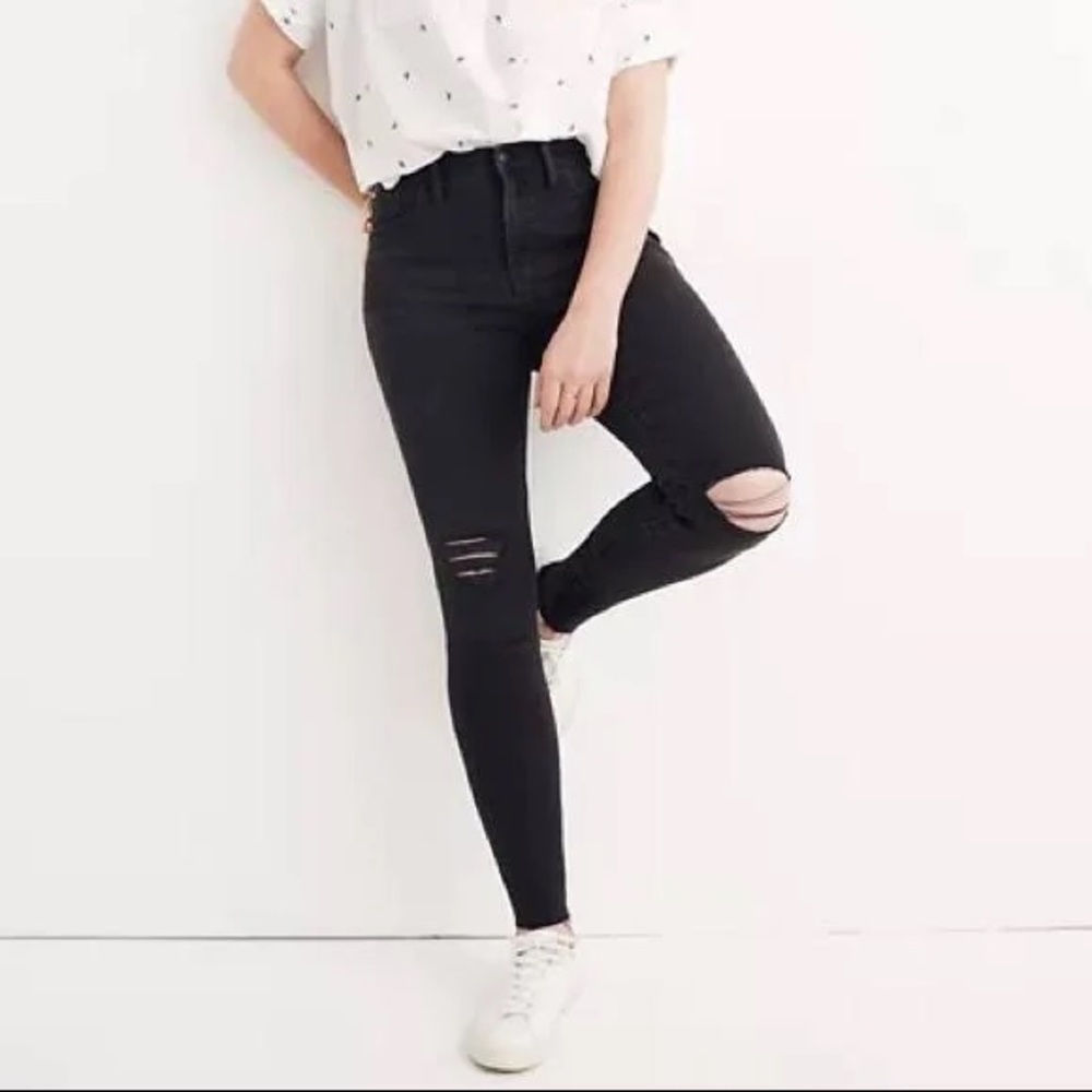 NWOT MADEWELL SUPER HIGH RISER SKINNY BLACK/GREY DISTRESS COTTON DENIM 26 REG